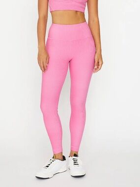 Cream Yoga High-Rise Pink Ribbed Leggings Size Medium